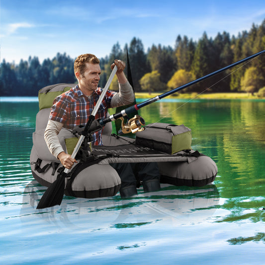 Inflatable Fishing Float Tube Portable Fishing Boat with Shoulder Straps-Green