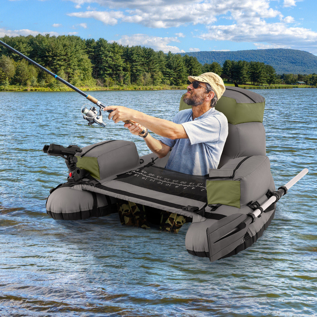 Inflatable Fishing Float Tube Portable Fishing Boat with Shoulder Straps-Green