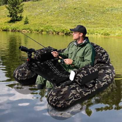 Inflatable Float Tube Fishing River Float with Adjustable Fishing Rod Holder-Colourful