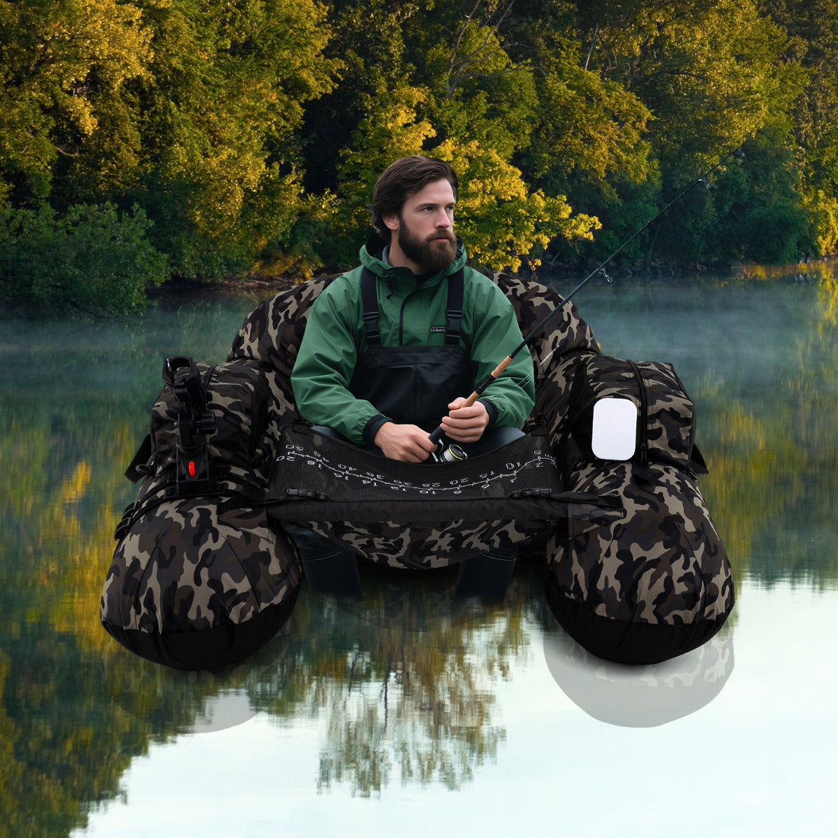 Inflatable Float Tube Fishing River Float with Adjustable Fishing Rod Holder-Colourful