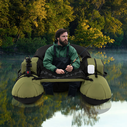 Inflatable Float Tube Fishing River Float with Adjustable Fishing Rod Holder-Green