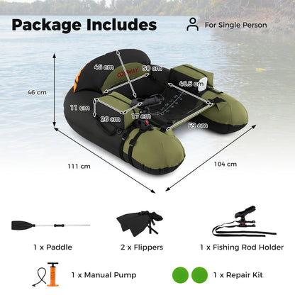Inflatable Float Tube Fishing River Float with Adjustable Fishing Rod Holder-Green