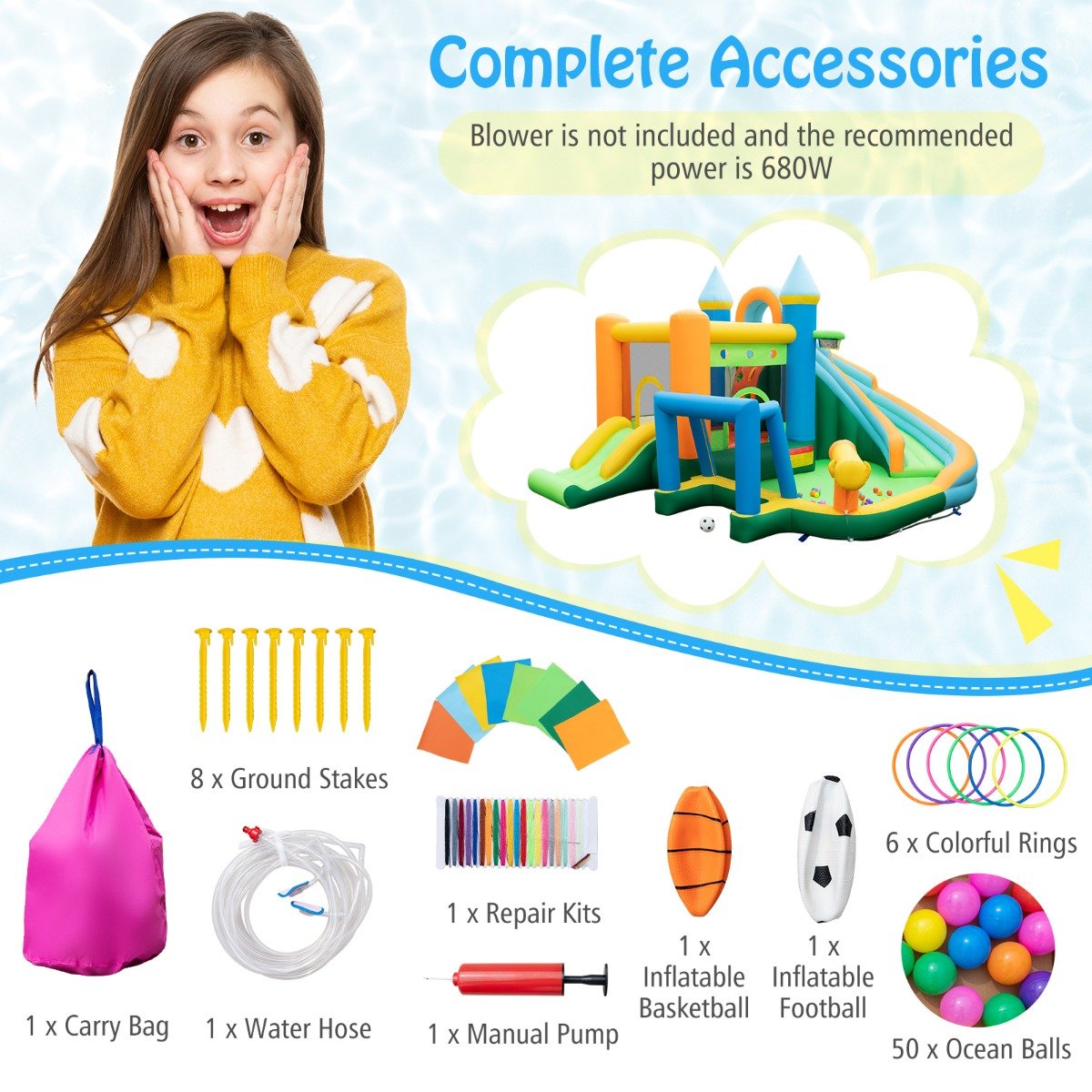 Inflatable Water Slide Blowup Water Park with Splash Pool (Without Blower)