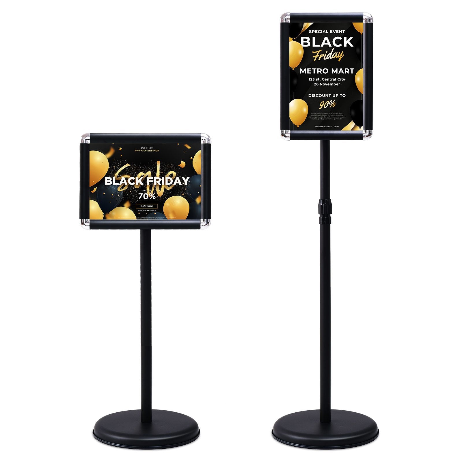 Freestanding Floor Standing Whiteboard, Rotating Aluminum Display Stand with Adjustable Height 83-130cm Black