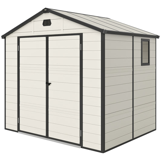 Outsunny 7,9ft x 6,2ft Aluminiowa rama i plastikowa ściana szopy z fundamentem - kremowo-biały