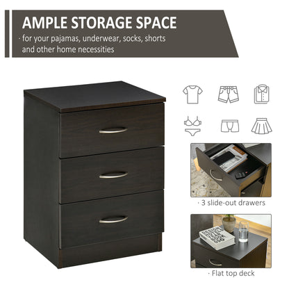 HOMCOM Three-Drawer Simple Bedside Table - Black
