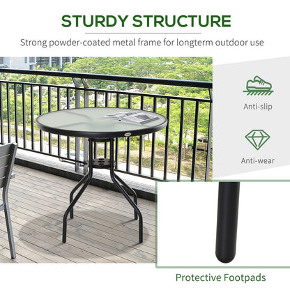 Outsunny Garden Table Outdoor Round Dining Coffee Table with Parasol Hole, Tempered Glass Top Side Table - 80cm Diameter