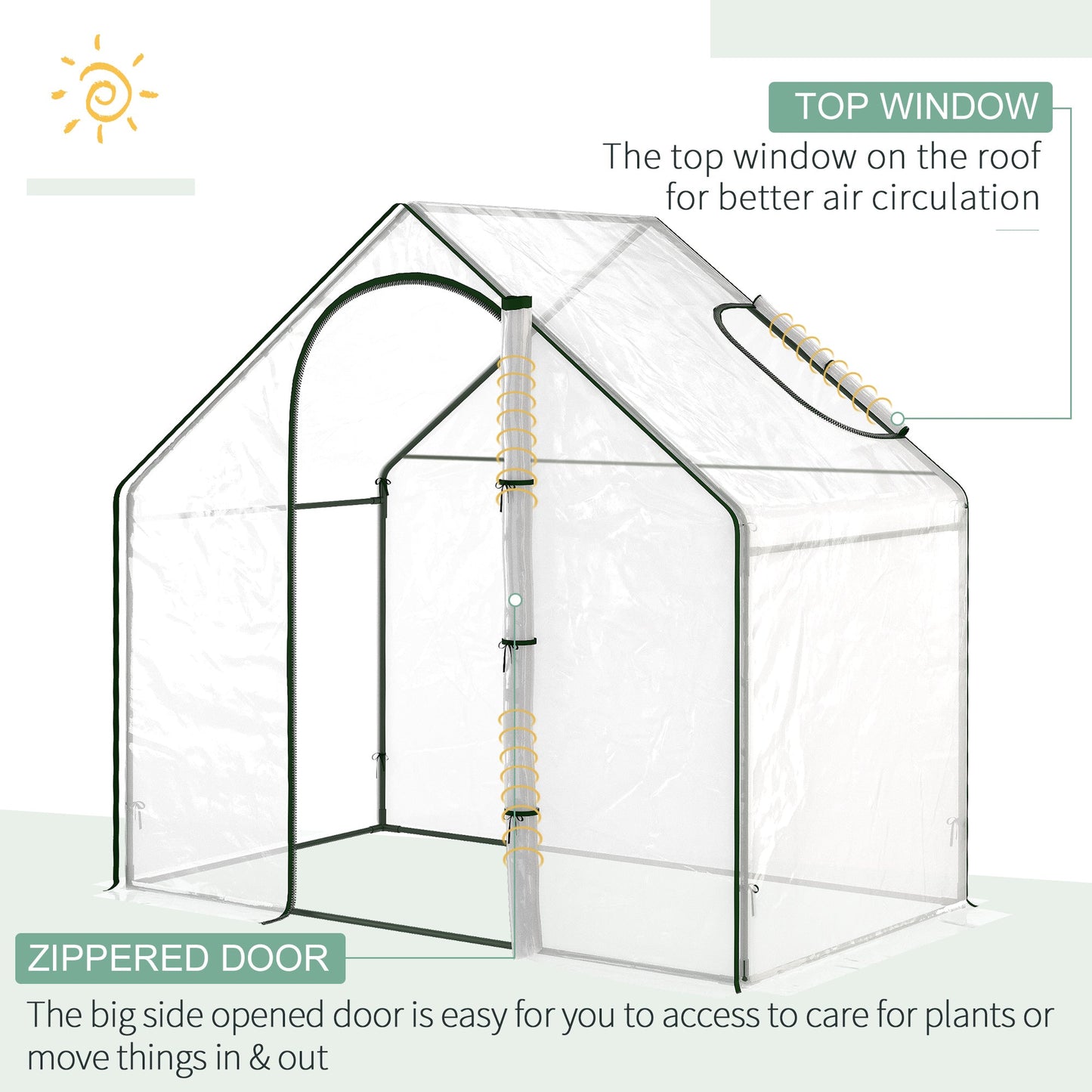 Outsunny Walk In PVC Greenhouse Garden Outdoor Flower Planter Steel Frame w/ Zipped Door & Window 180 x 100 x 168CM White