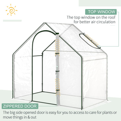 إطار فولاذي لزراعة الزهور الخارجية من Outsunny Walk In PVC Greenhouse Garden مع باب ونافذة بسحاب مقاس 180 × 100 × 168 سم أبيض