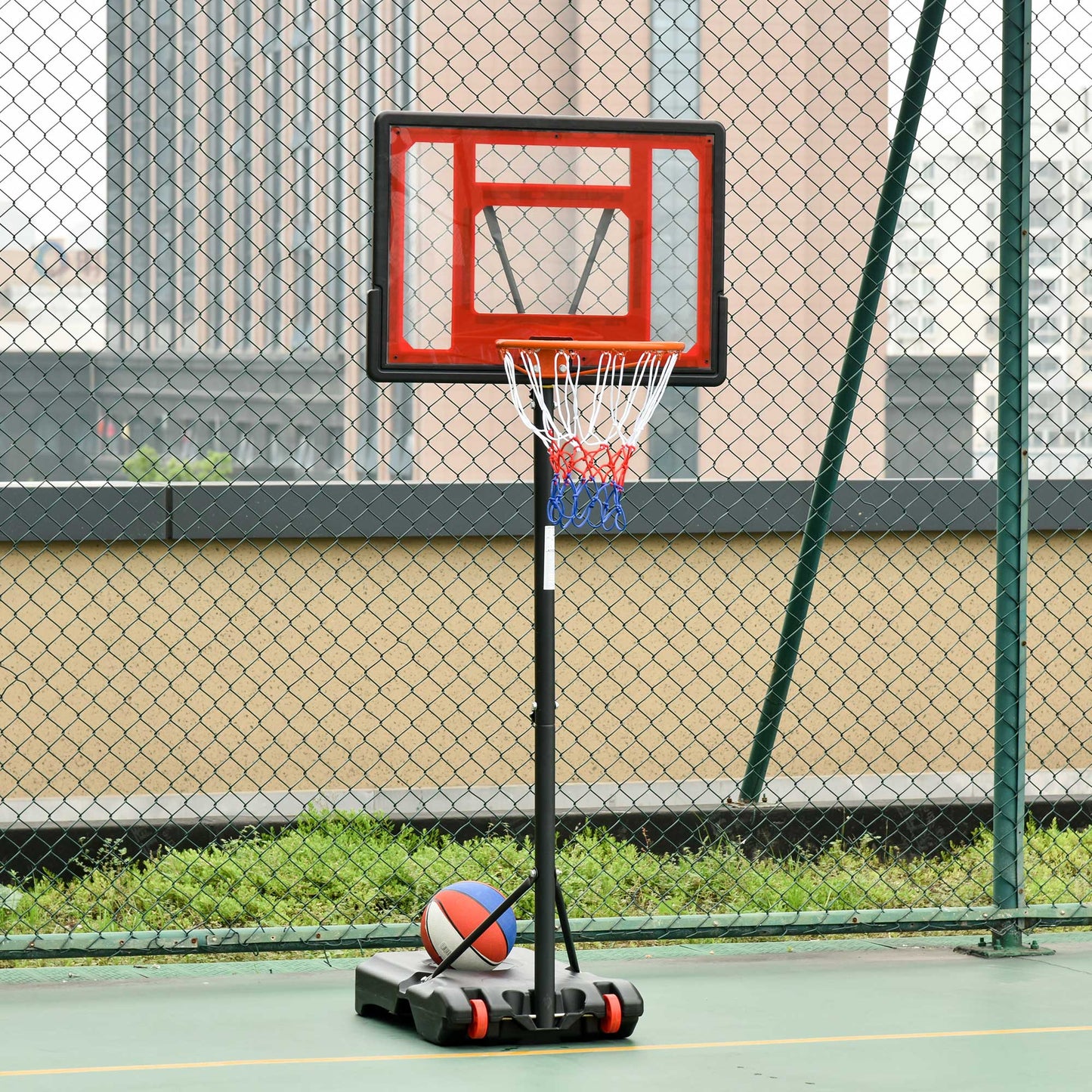 Portable Basketball Hoop Stand 160-210cm Adjustable Height Sturdy Rim Hoop w/ Large Wheels Stable Base & Net Free Standing