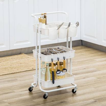 Wózek domowy HOMCOM Three-Tier Home Trolley z uchwytem i kółkami - biały