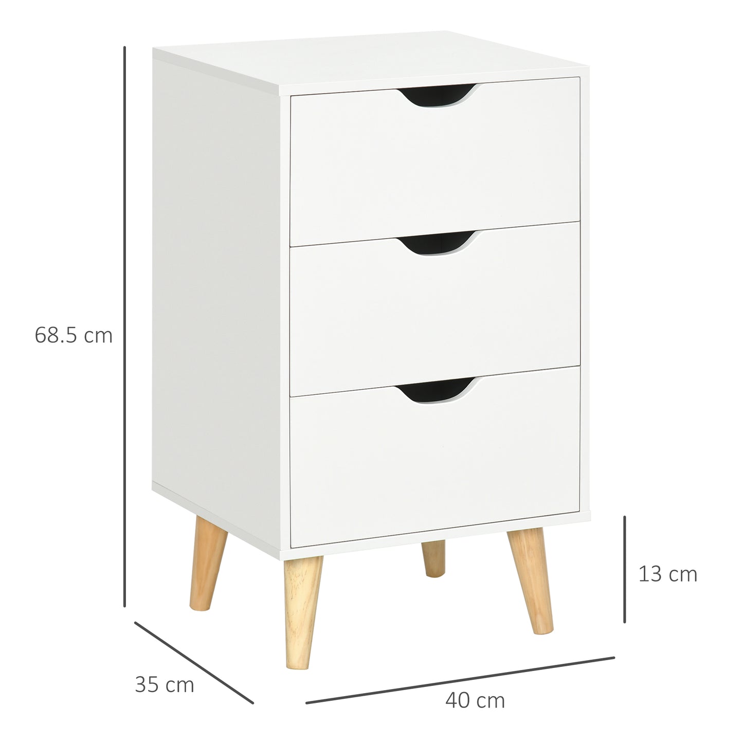 HOMCOM Set of 2 Bedside Tables, Modern Nightstand Side End Table with 3 Storage Drawers and Solid Pine Wood Legs for Bedroom Living Room Entryway, White