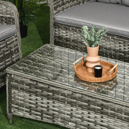 Outsunny 4 Pieces Outdoor PE Rattan Garden Furniture with Cushions, Patio Special Hand Weave Wicker Conservatory Sofa Set with Glass Top Coffee Table, Mixed Grey