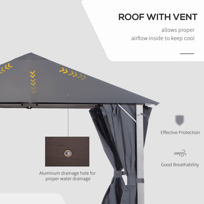 Outsunny Metal Frame Curtain Draped Outdoor Garden Gazebo Grey