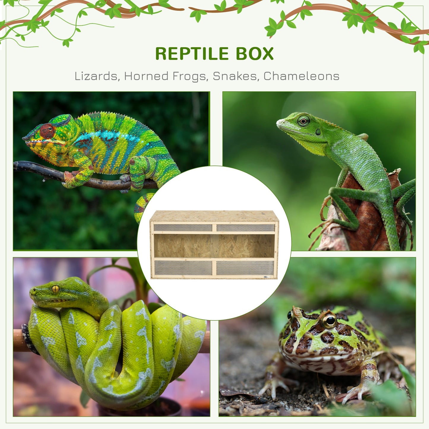 PawHut Reptile Terrarium Vivarium Habitat z przezroczystymi drzwiami przesuwnymi, oddychającą siatką, dla jaszczurek, żab rogatych, węży i ​​kameleonów, 100 x 47 x 47 cm
