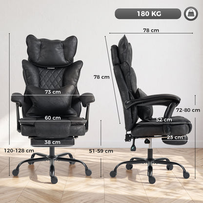 HOMCOM Executive Office Chair, Leathaire Big and Tall Office Chair 180 kg with Wide Seat, Reclining, Lumbar Support, Black