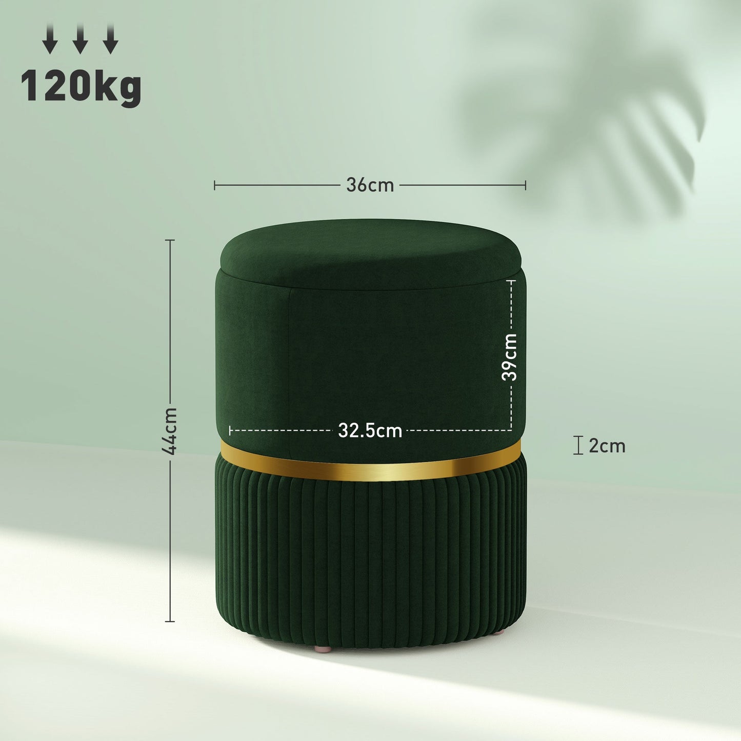 HOMCOM Velvet-Feel Storage Ottoman - Green