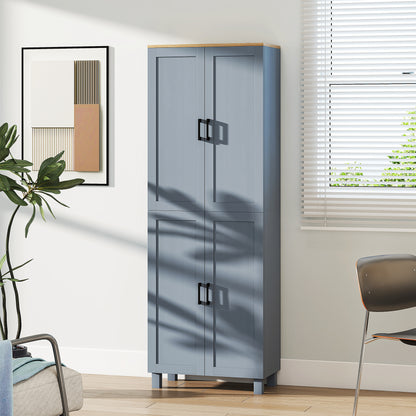 HOMCOM Freestanding Kitchen Cupboard, 4-Door Storage Cabinet with Adjustable Shelves, Modern Kitchen Pantry for Dining Room, 170cm, Grey Wood Effect