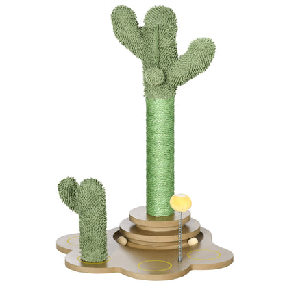 PawHut 60cm Chenille Cat Tree, with Interactive Toy Balls, Sisal Scratching Posts - Green