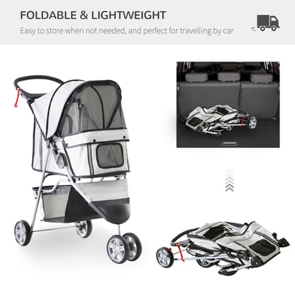 PawHut Dog Stroller Pet Travel Stroller Cat Dog Pushchair Trolley Puppy Jogger Carrier Three Wheels (Grey)