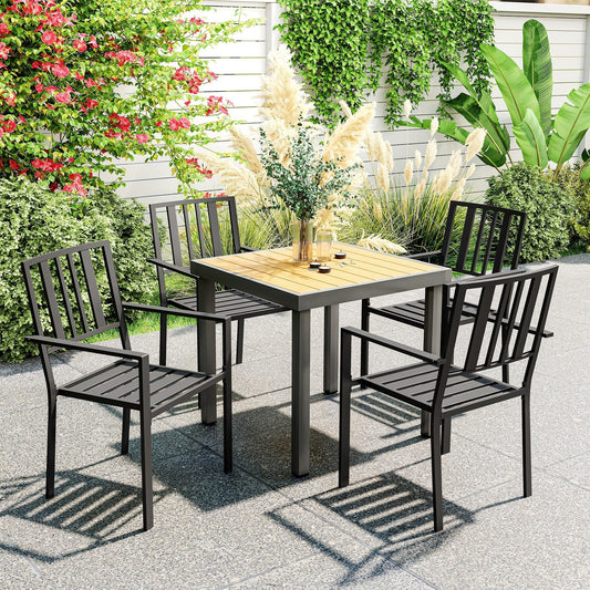 Outsunny Set of Four Minimal Metal Garden Chairs - Black