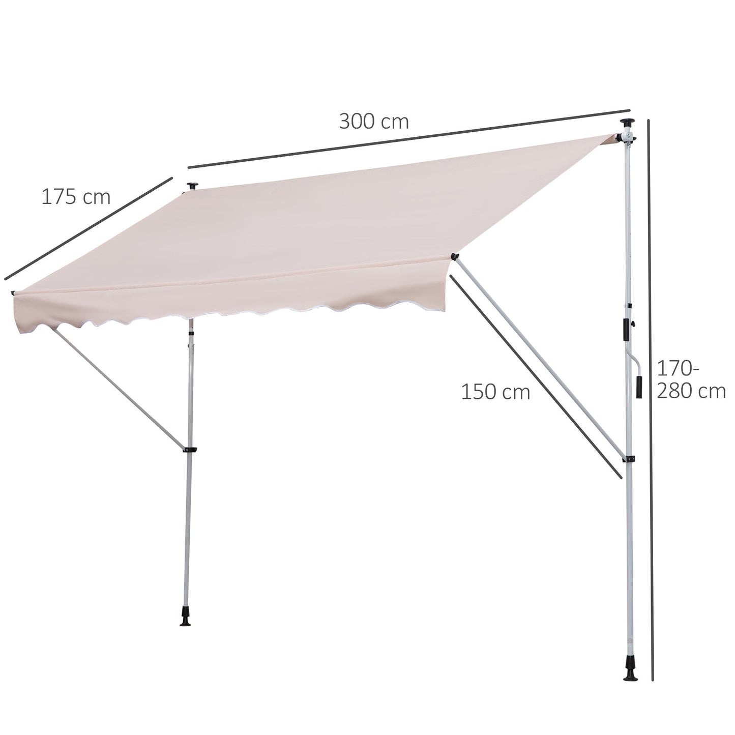 Outsunny 3x1.5m Garden Patio Manual Awning Canopy Sun Shade Shelter Retractable Adjustable Aluminium Frame Beige