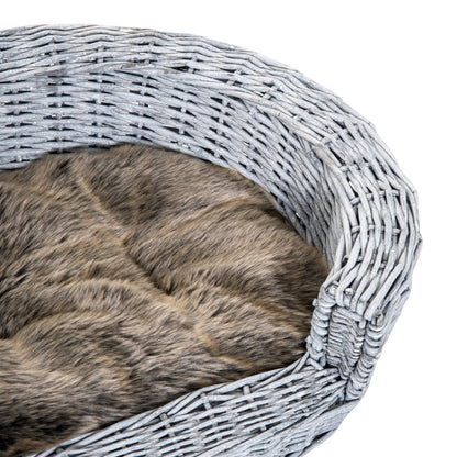 PawHut Pet Basket Sofa Bed, 57Lx46Wx17.5H cm, Willow Rattan-Grey