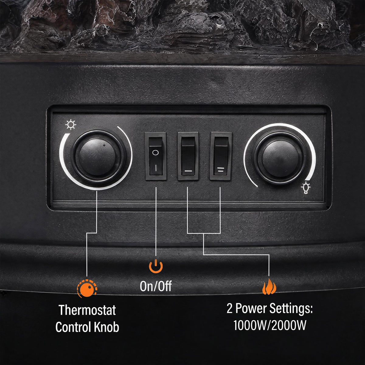HOMCOM Electric Fireplace Stove, 1000/2000W 3-Sided Freestanding Fireplace Heater with 3D Flame Log, Thermostat, Black