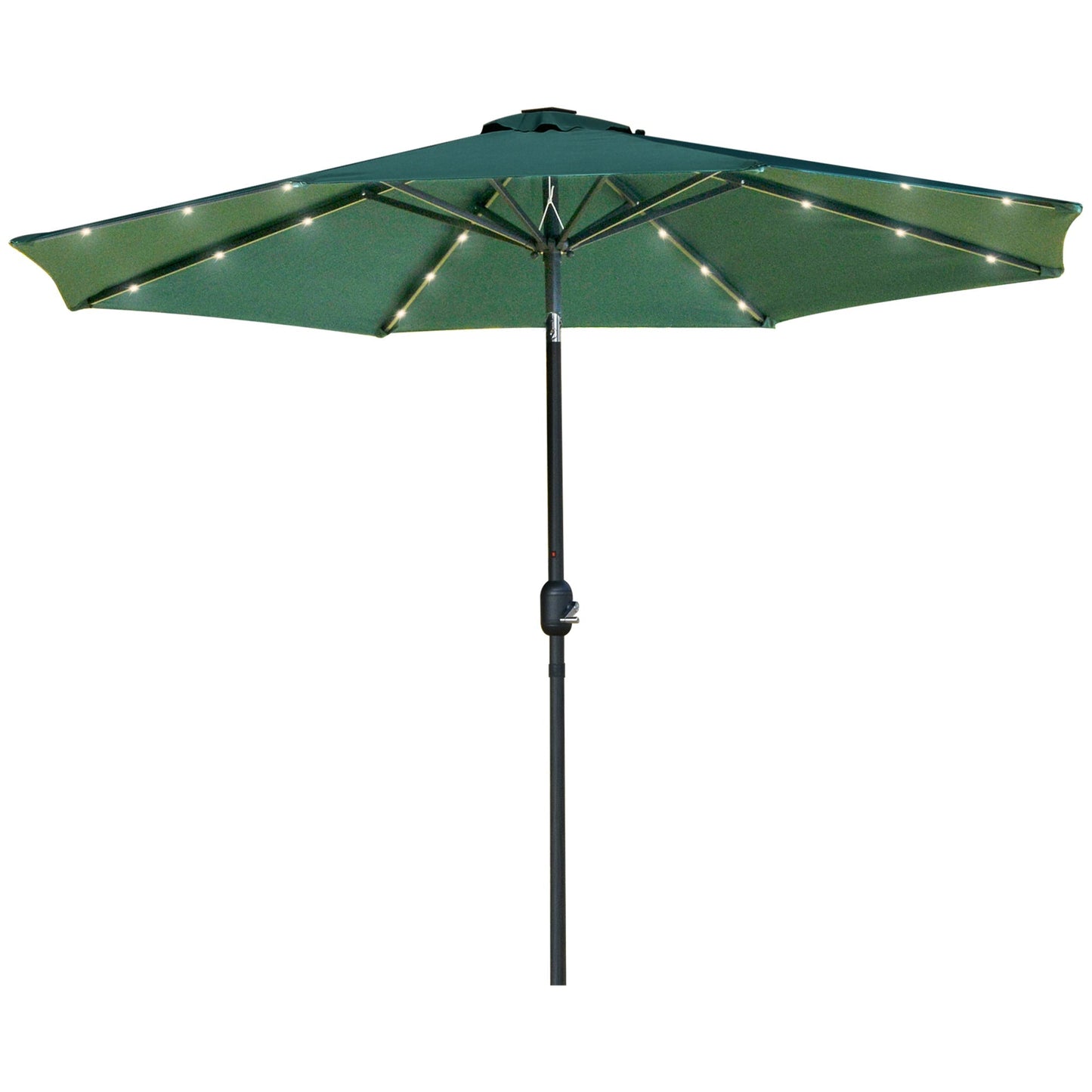 Outsunny 2.7m Garden Parasol, Patio LED Umbrella with Push Button Tilt/Crank 8 Rib Sun Shade for Outdoor Table Market Umbrella Green