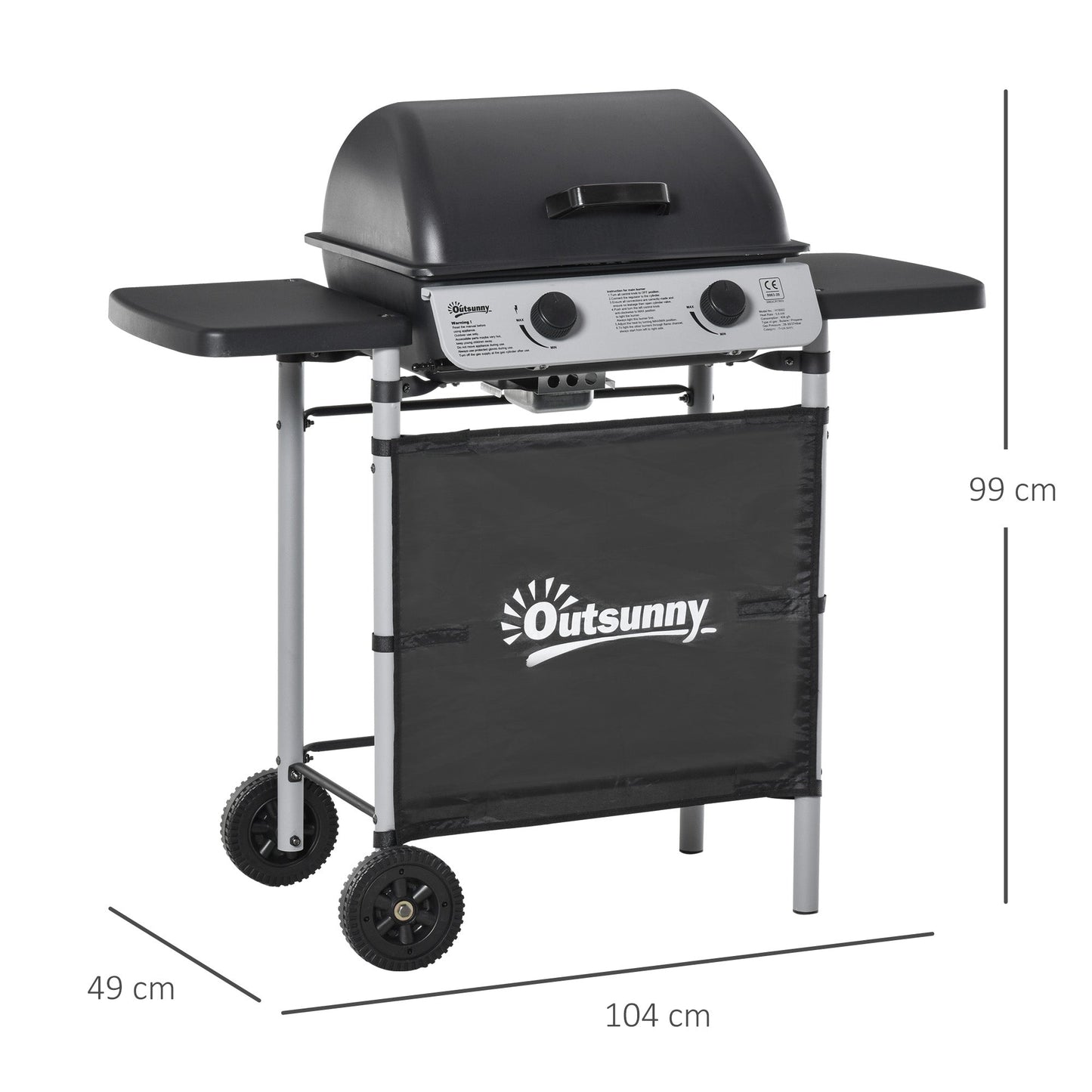 Outsunny 2 x 2.8kW Burner Gas BBQ - Grey