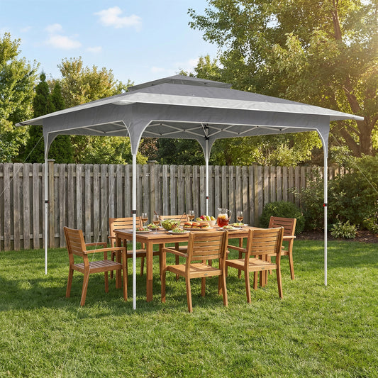 Outsunny 3.5 x 3.5 m Pop Up Gazebo with One-Push Setup, UPF50+ Double Tier Garden Party Tent Marquee with Carry Bag, Dark Grey
