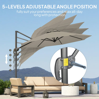 Outsunny 3 m Five-Angle Cantilever Parasol - Light Grey