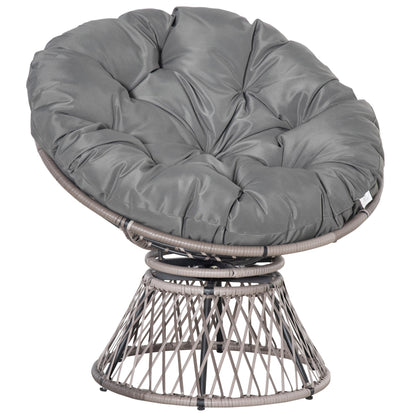 Outsunny 360° Swivel Rattan Papasan Moon Bowl Chair Round Lounge Garden Wicker Basket Seat with Padded Cushion Oversized for Outdoor Indoor, Grey