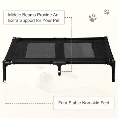 PawHut Large Raised Dog Bed Cat Elevated Lifted Cooling Portable Camping Basket Outdoor Indoor Mesh Pet Cot Metal Frame, Black