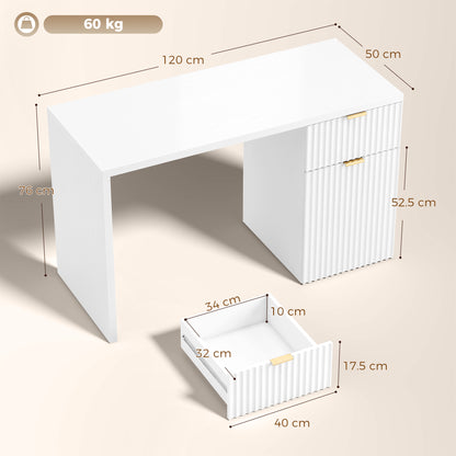HOMCOM Computer Desk with Drawer, 120 cm Reversible Office Desk, Cabinet, Adjustable Shelf, Thick Top, White