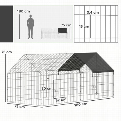 PawHut Rabbit Run with Protective Cover for Small Animals, Chickens, Guinea Pigs, Tortoises, 180 x 75 x 75 cm, Black