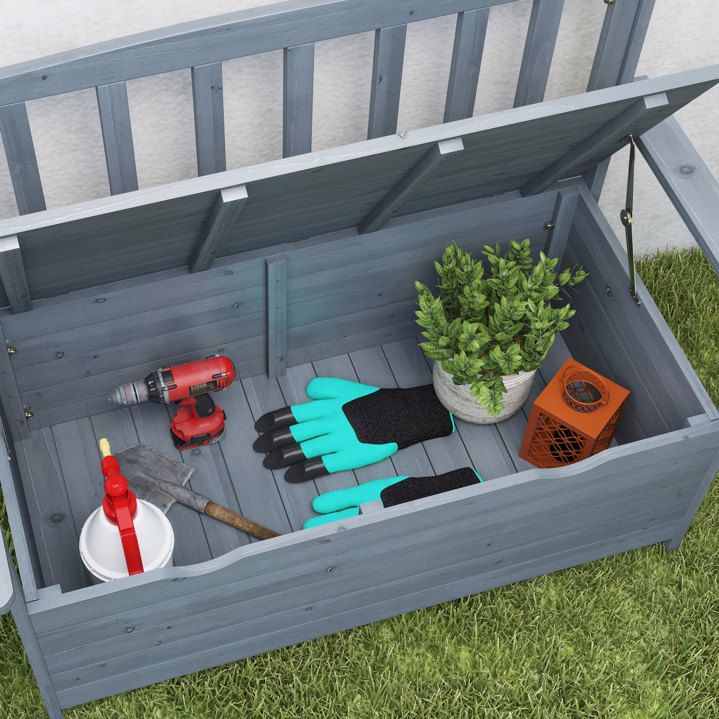 Outsunny Two-Seater Garden Storage Bench - Grey