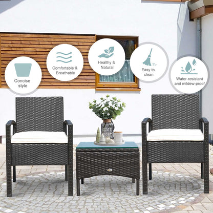 Outsunny Rattan Garden Furniture 2-Seater Sofa Chair Table Bistro Set Wicker Weave Outdoor Patio Conservatory Set Steel-Brown