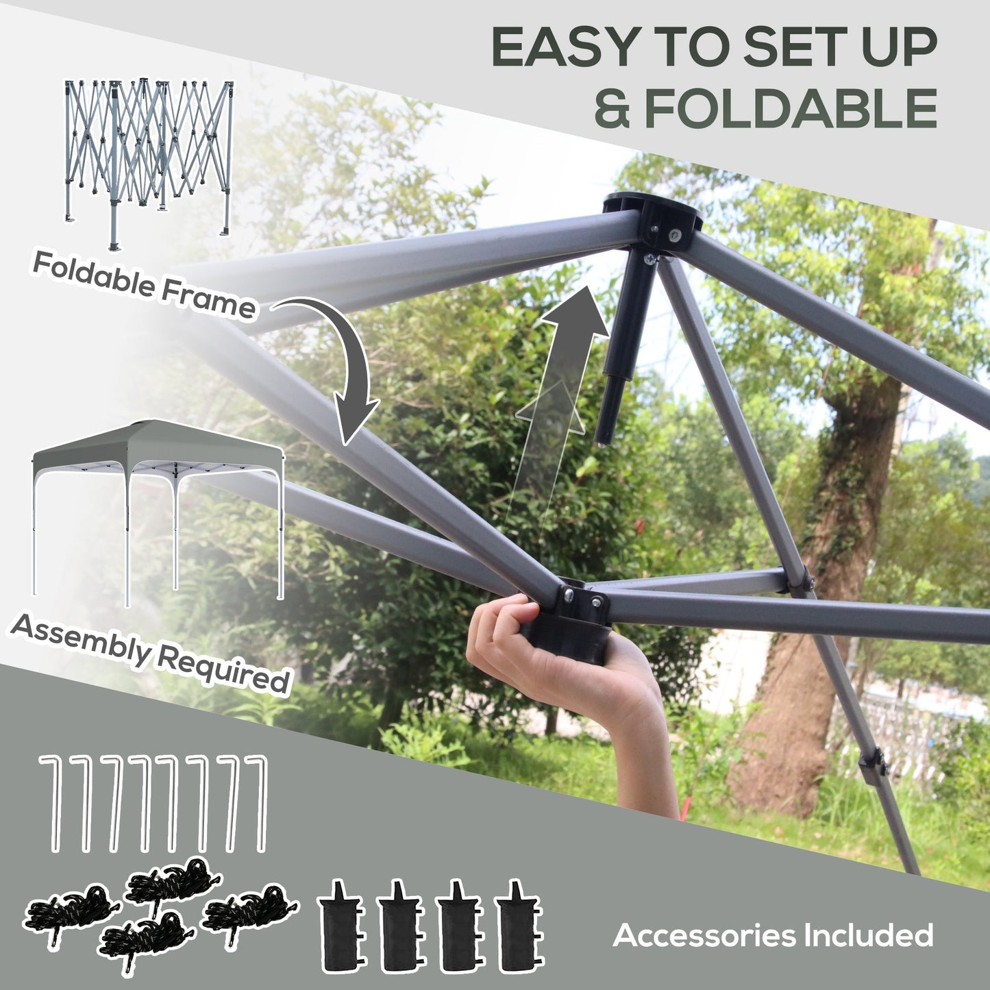 Outsunny 3 x 3 (M) Pop Up Gazebo, Foldable Canopy Tent with Carry Bag with Wheels and 4 Leg Weight Bags for Outdoor Garden Patio Party, Dark Grey