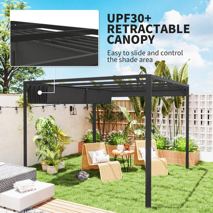 Outsunny 3 x 3m aluminiowa pergola z rozsuwanym dachem i ścianą - ciemnoszara