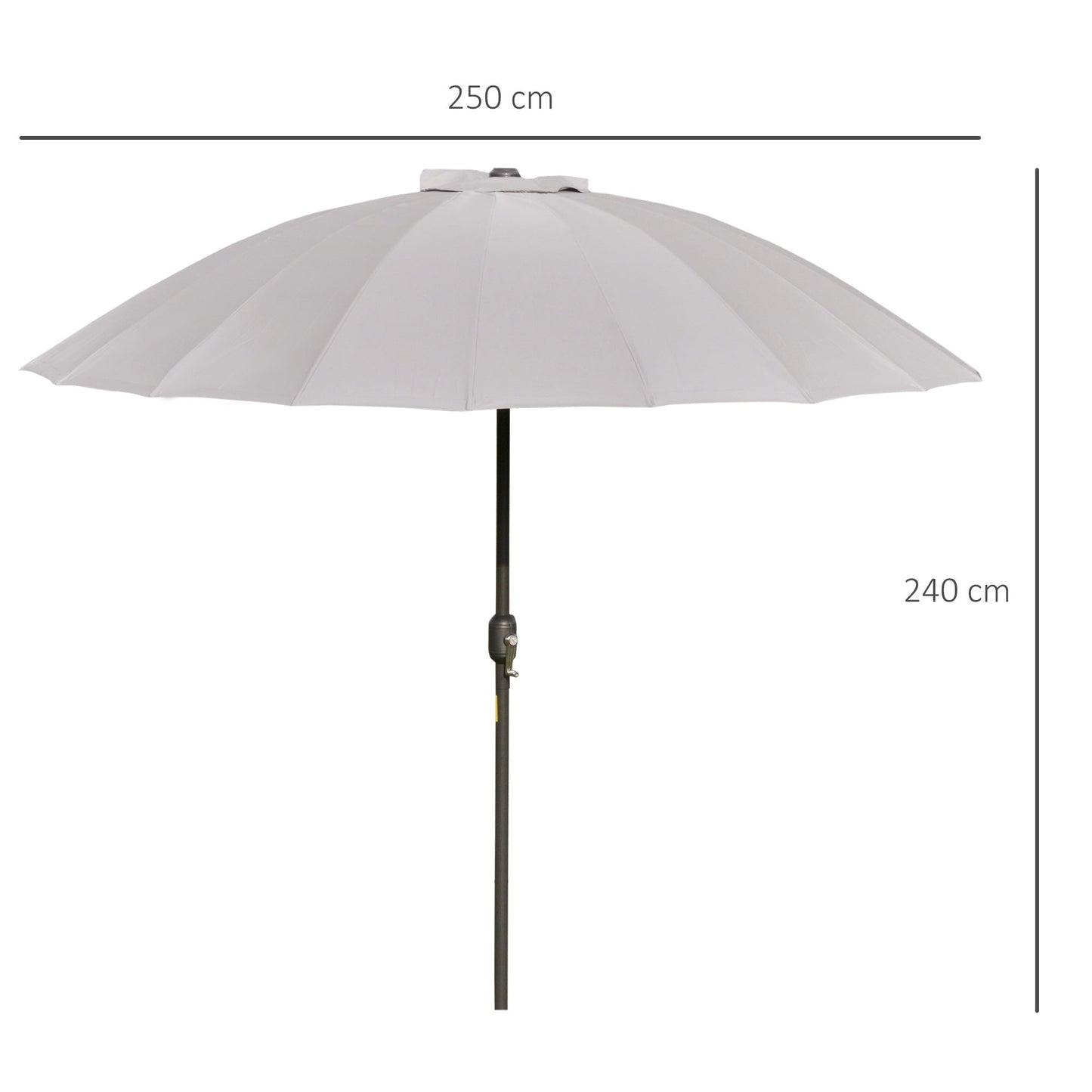 Outsunny 2.5m Adjustable Outdoor Garden Parasol Umbrella Sun Shade with Crank & Tilt, Light Grey