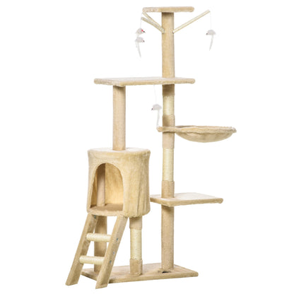 PawHut Cat Tree House, 131H cm-Beige