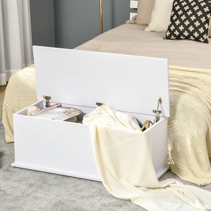 Wooden Storage Box Clothes Toy Chest Bench Seat Ottoman Bedding Blanket Trunk Container with Lid - White