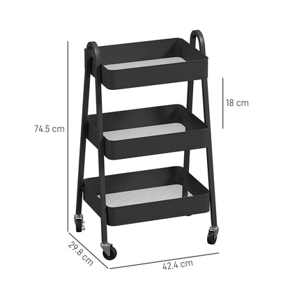 HOMCOM Three-Tier Storage Trolley - Black