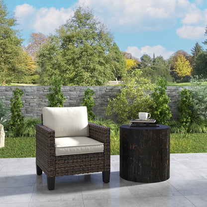 Fotel Outsunny Single Rattan z poduszkami - brązowy