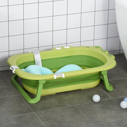 Wanienka dla niemowląt HOMCOM dla małych dzieci, dzieci, niemowląt, ergonomiczna, składana, bezpieczna, antypoślizgowa, przenośna z poduszką dla niemowląt w wieku 0-3 lat, zielona