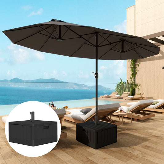 Outsunny Garden Parasol Base Outdoor Umbrella Stand with Wheels Handles, Garden Umbrella Base, Filled Up to 80kg with Stand or 50kg with Water for 38, 48mm Sticks, Black