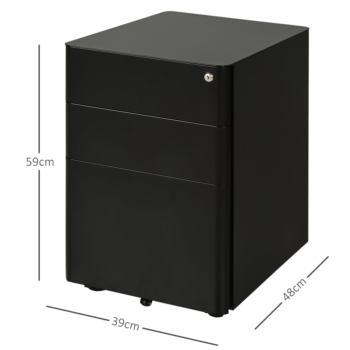 Vinsetto Lockable Cabinet, Rolling Filing Cabinet with 3 Drawers, Steel Office Drawer Unit for A4, Letter, Legal Sized Files