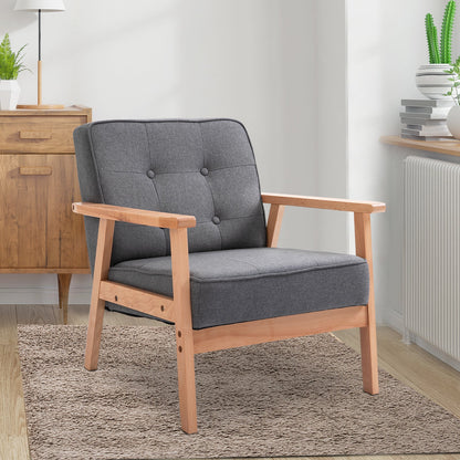 Krzesło akcentowe HOMCOM w minimalistycznym stylu z drewnianą ramą i wyściełanym siedziskiem – ciemnoszare