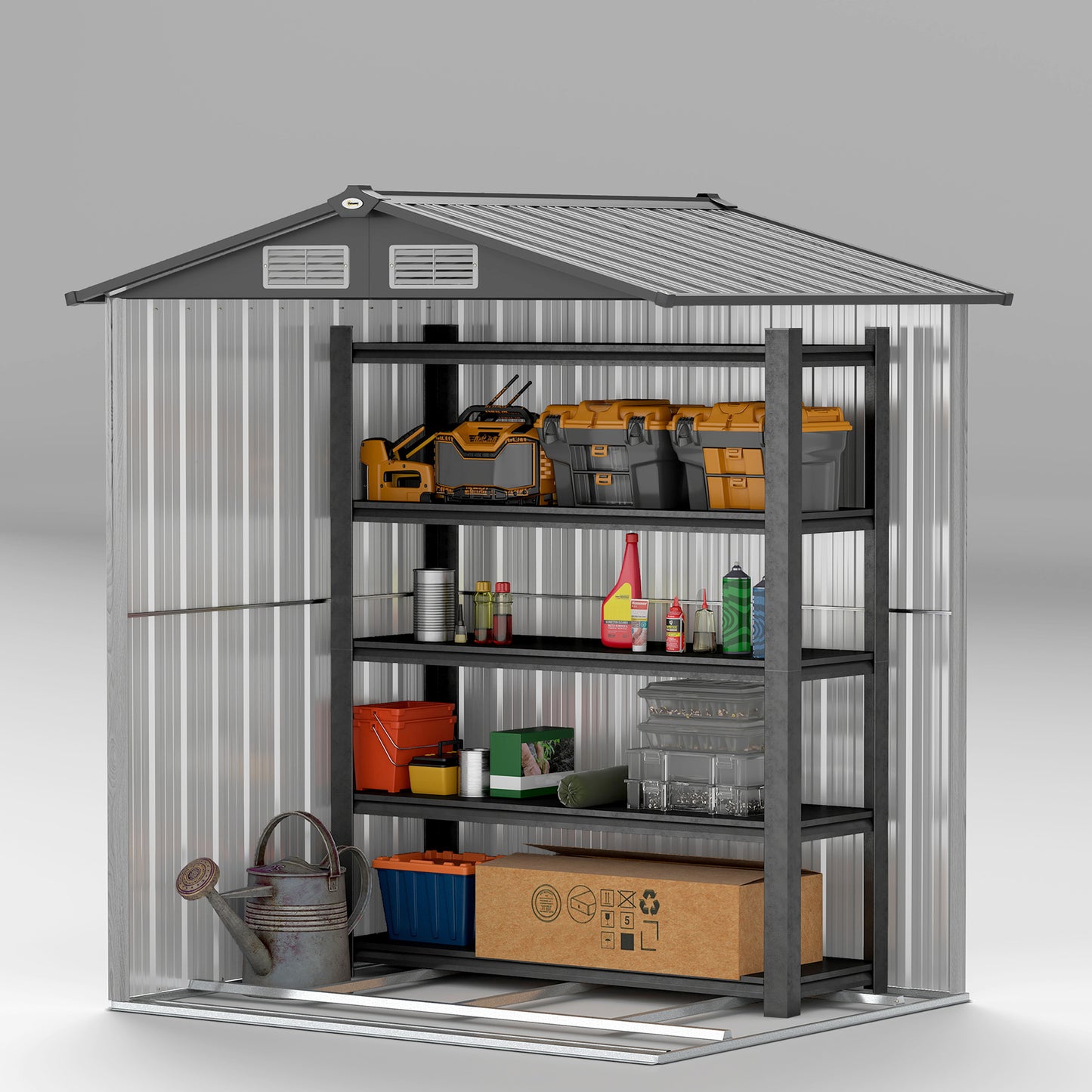 Outsunny 4.3 x 5ft Outdoor Garden Storage Shed - Szary efekt drewna
